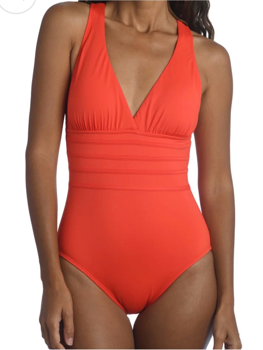 La Blanca V-Neck One-Piece Swimsuit in Coral